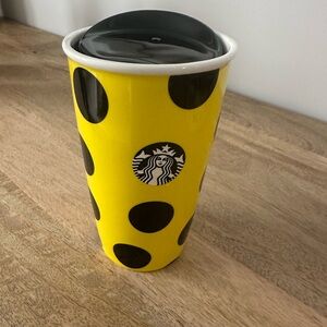Yellow Polka Dot Ceramic Starbucks Travel Mug